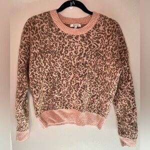 Madewell Shrunken Pullover Sweater Marled Rose Leopard Print Merino Wool Size S